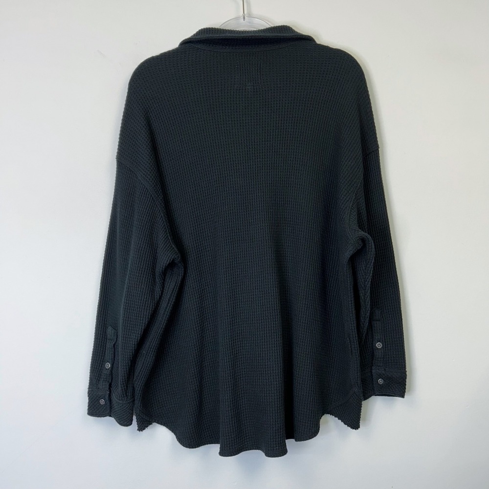 Aerie Lumberjane Waffle Knit Button Up Shirt Top Women's Medium Black Oversized - Picture 5 of 9